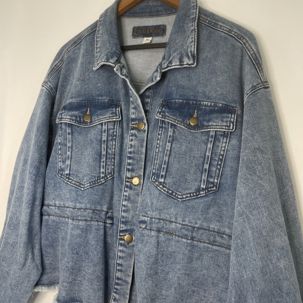 Womens Maurices Jean Denim Jacket Plus 0X Stretch Raw Hem Cowgirl Cinch Waist - Picture 5 of 16